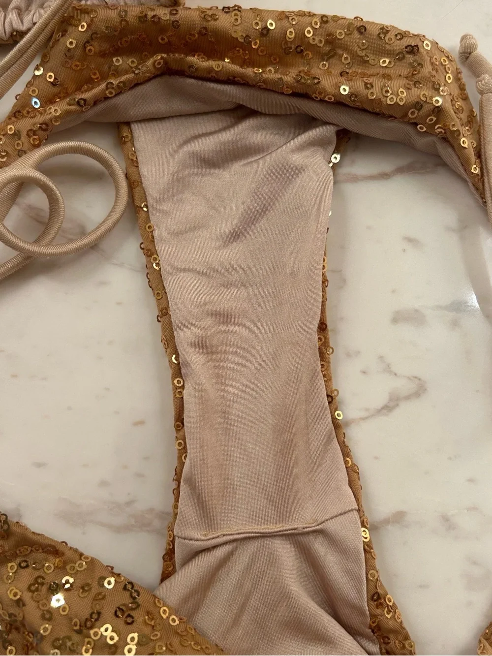 Vintage Y2K Syrup Gold Sequin Triangle Bikini Set